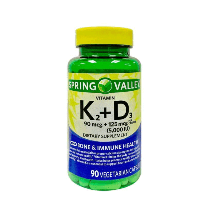 Spring Valley Acno Spring Valley Vitamin K2 90mcg plus D3 5000iu 90 capsules - Cosmeclassy