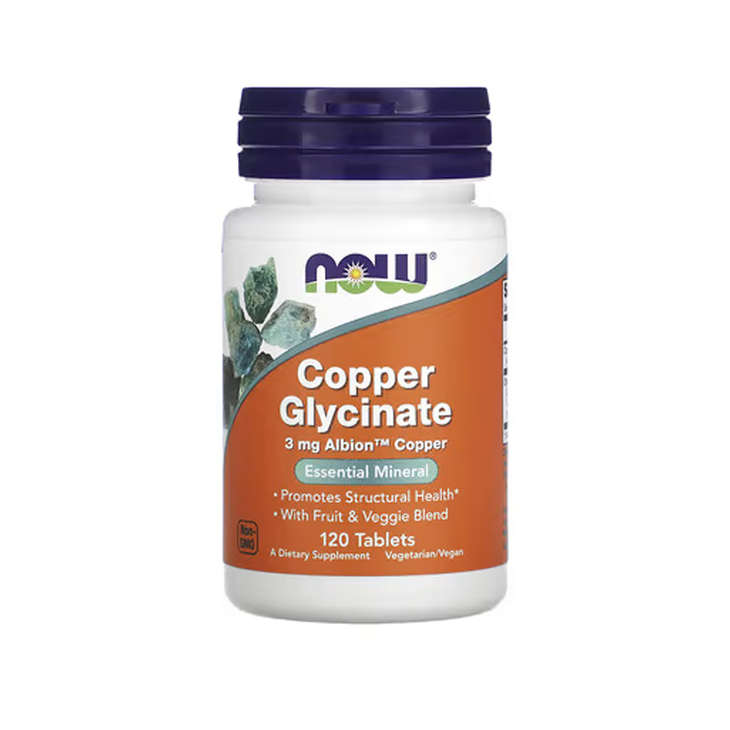 NOW Copper Glycinate with 3mg Albion Copper, 120 Tablets