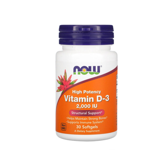 NOW High Potency Vitamin D-3 2000 IU, Structural Support, 30 Softgels