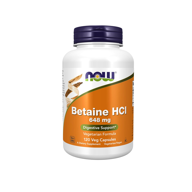 Now Betaine HCL 648 mg Digestive Support 120 Veg Capsules
