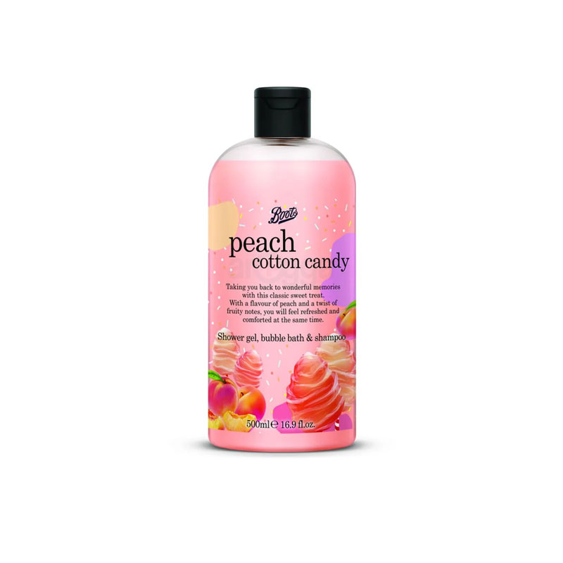 Boots-Peach-Cotton-Candy-Shower-Gel,-Bubble-Bath-&-Shampoo-500ml Boots Peach Cotton Candy Shower Gel, Bubble Bath & Shampoo 500ml