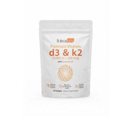 Haiman Labs Premium Vitamin D3 & K2 10,000 IU + 200 mcg with Coconut Oil - 120 Softgels