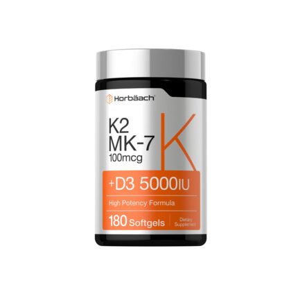 Horbaach Vitamin K2 MK-7 100 mcg + D3 5000 IU High Potency Formula - 180 Softgels